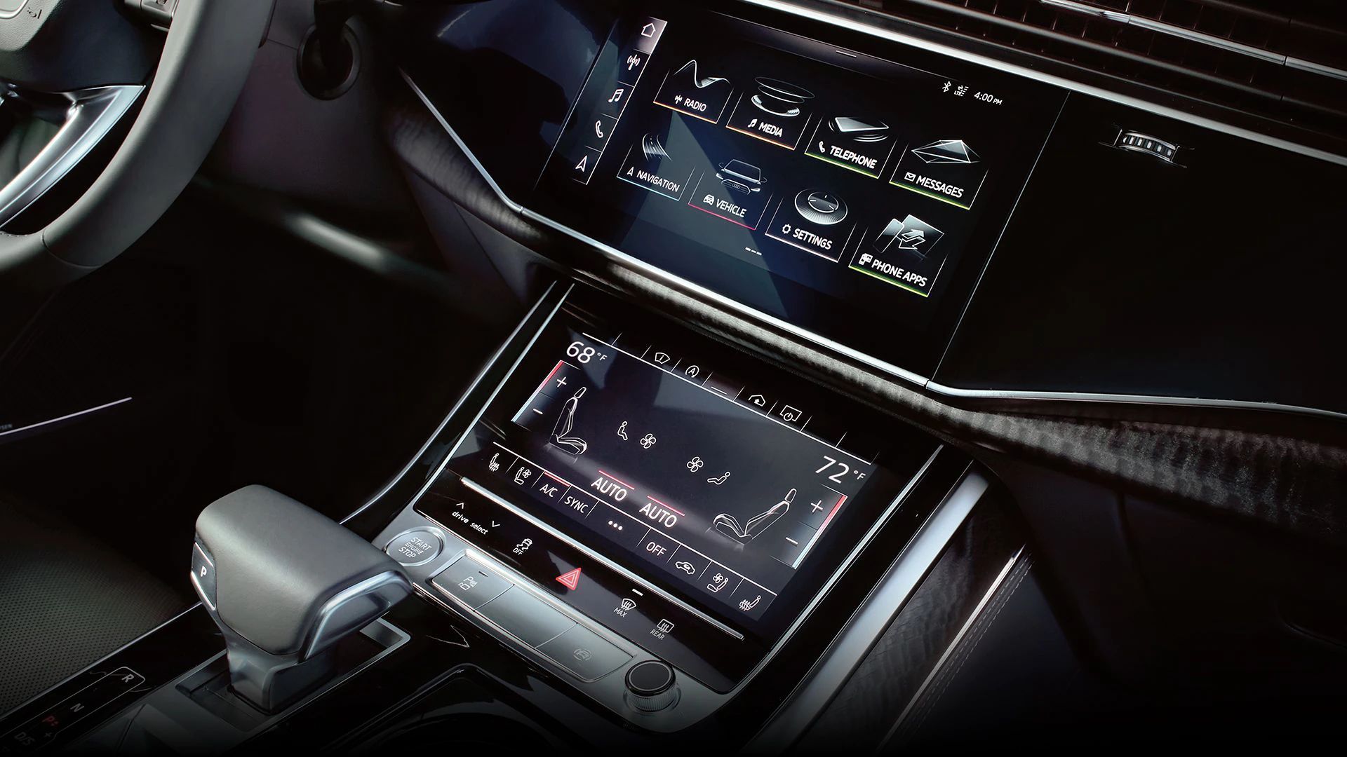 Audi Q8 touchscreen 10.1 infotainment navegação alto-falantes de áudio controle climático duplo háptico