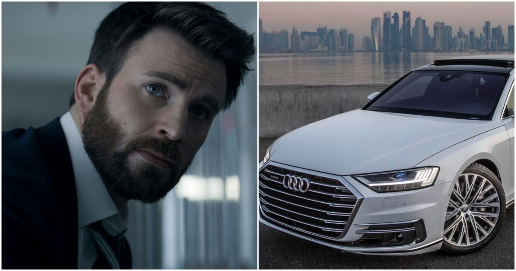 A Collage Of Chris Evans And The Audi A8 L