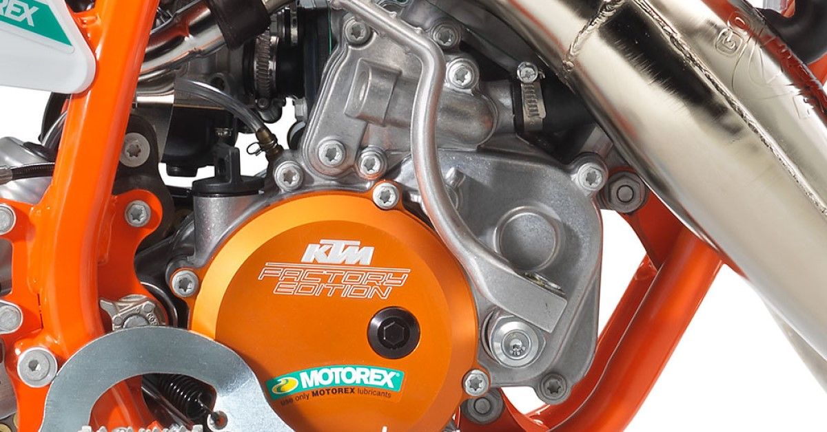 2022 KTM 50 SX Factory Edition engine close-up view