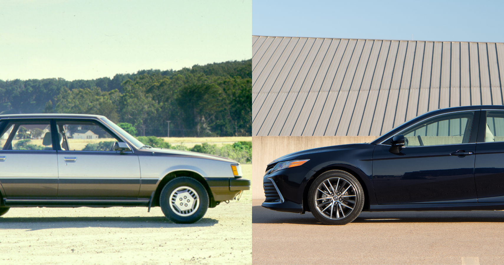 Toyota Camry 1st gen vs 8th gen 40 years apart side view