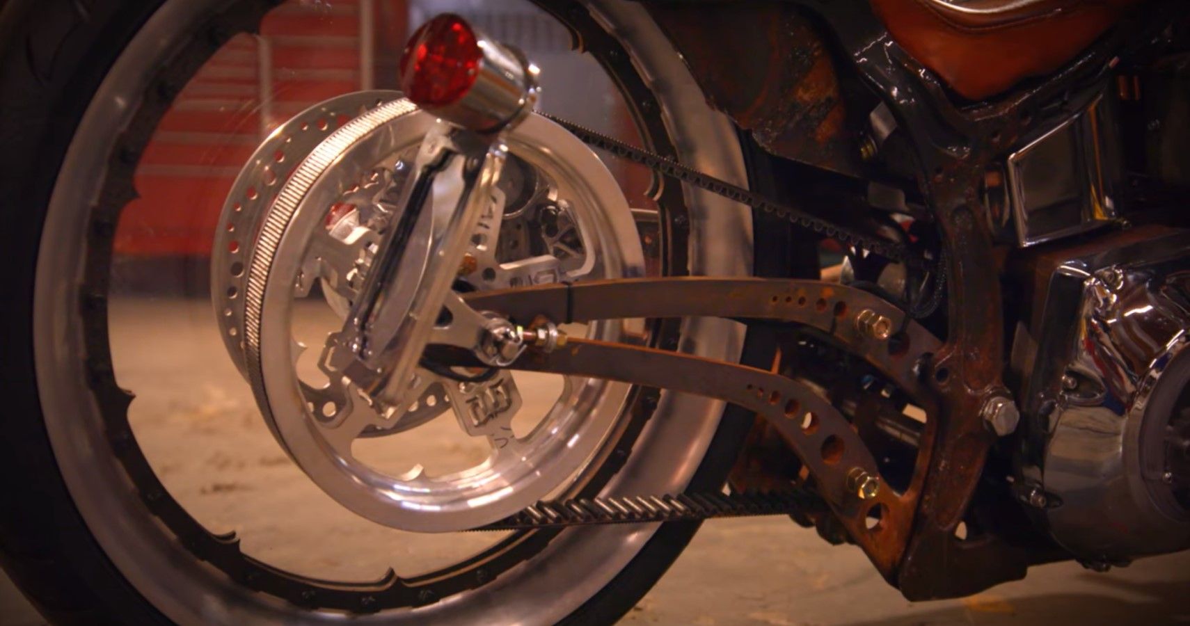 Burnt Harley Davidson plexiglass wheels close up view