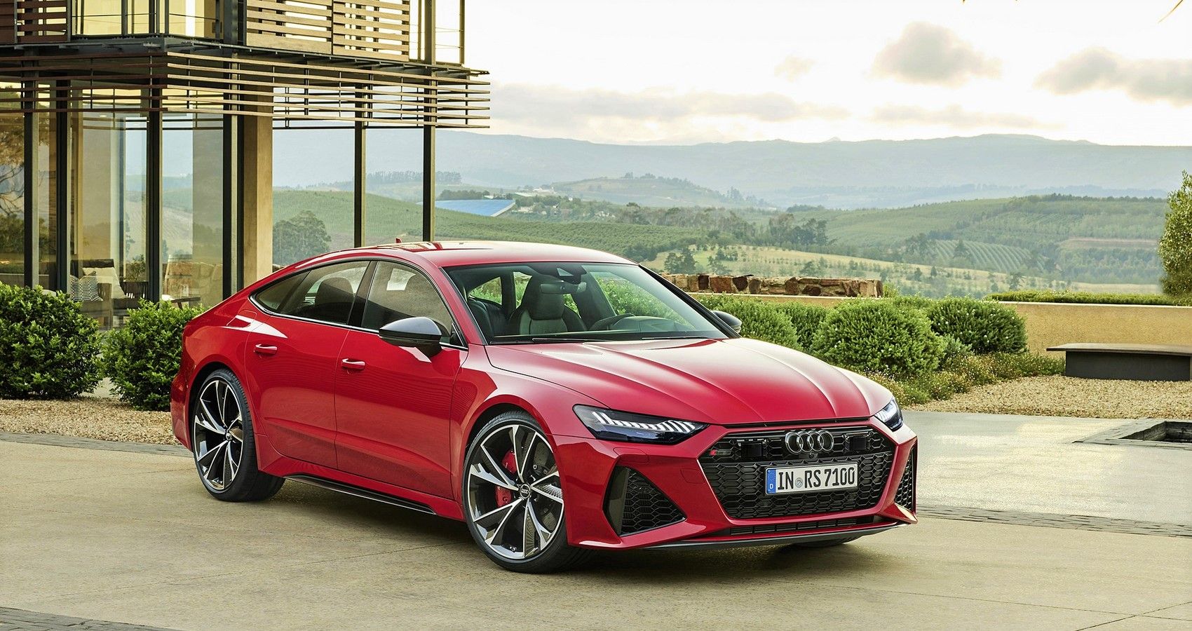 Red 2021 Audi RS7 parked