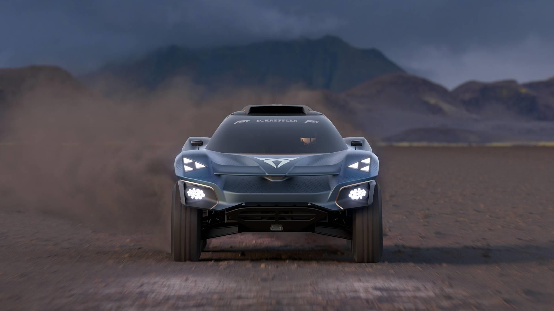 Cupra Tavascan Extreme E Concept, front view with headlights on