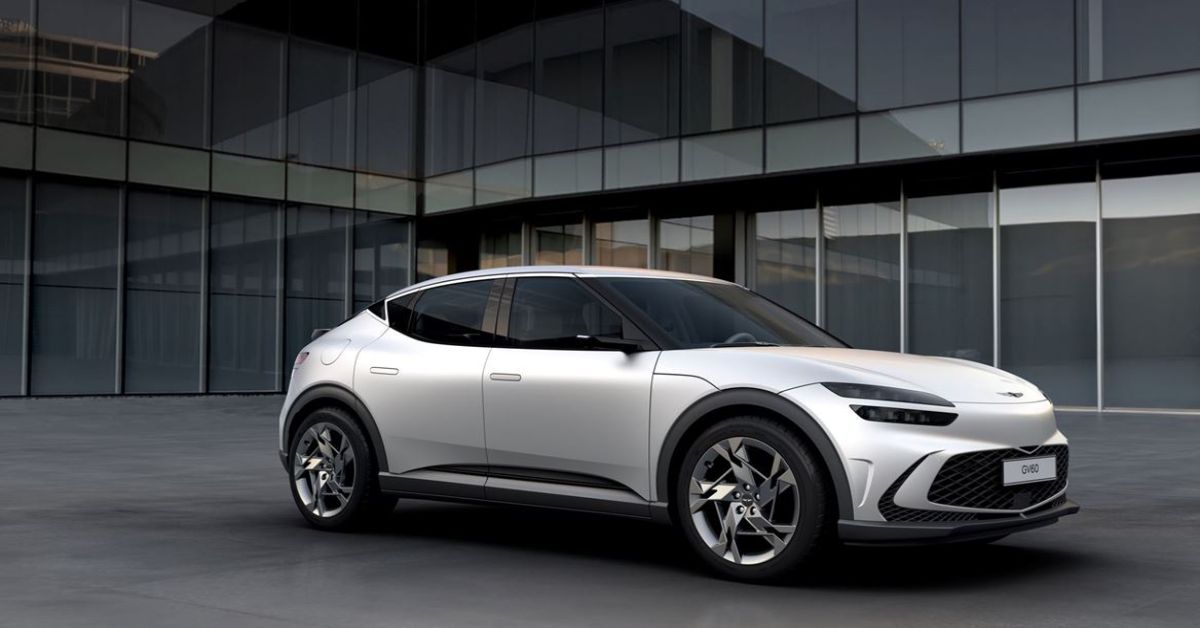 An image of the Genesis GV60 luxury all-electric car. This car can unlock the doors by recognizing your face.