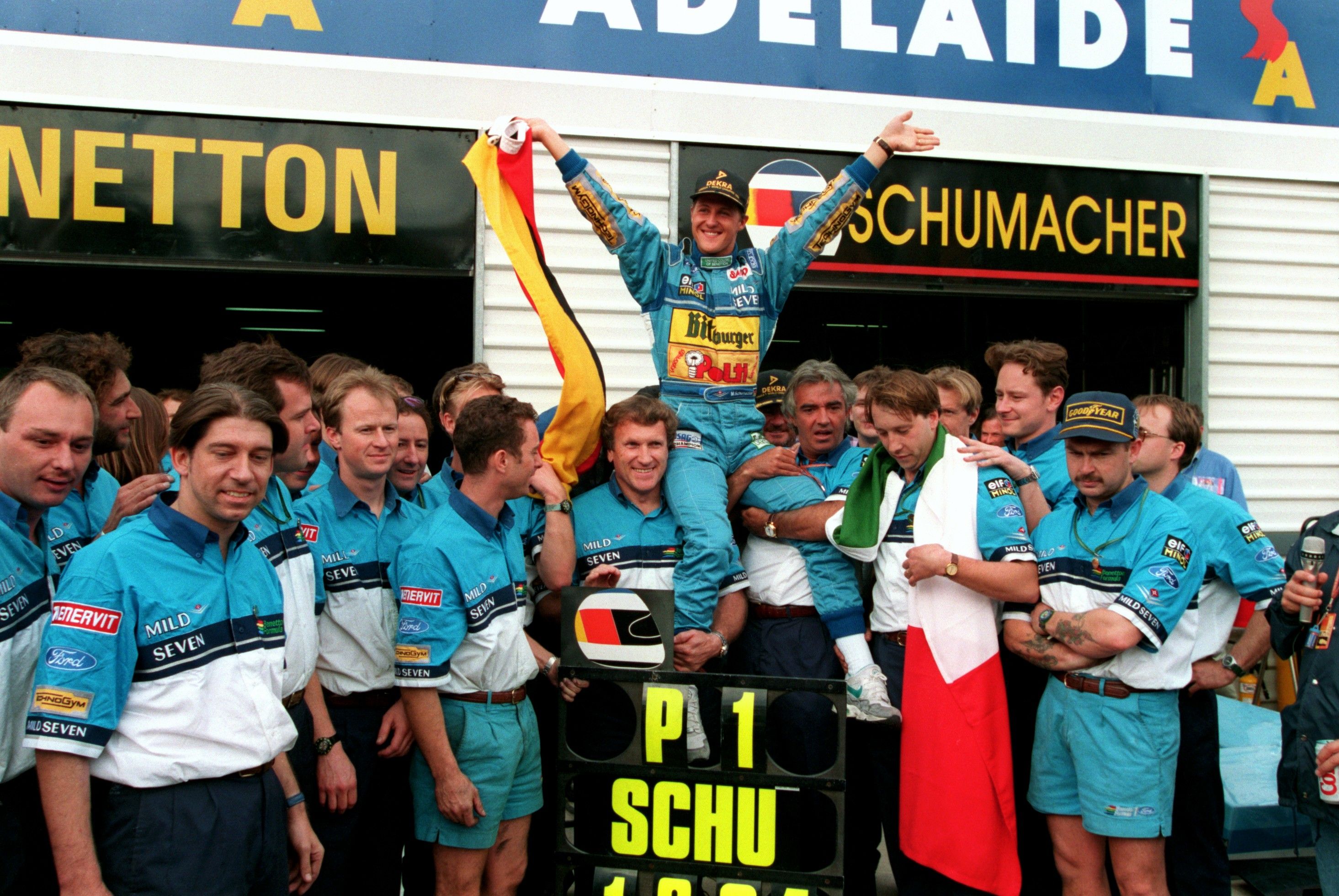 Michael Schumacher Celebrates His 1994 F1 World Title
