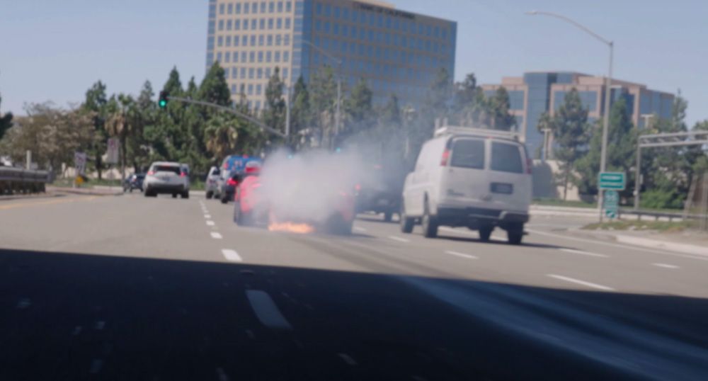 Orange McLaren 720 GTR catches fire on Los Angeles street