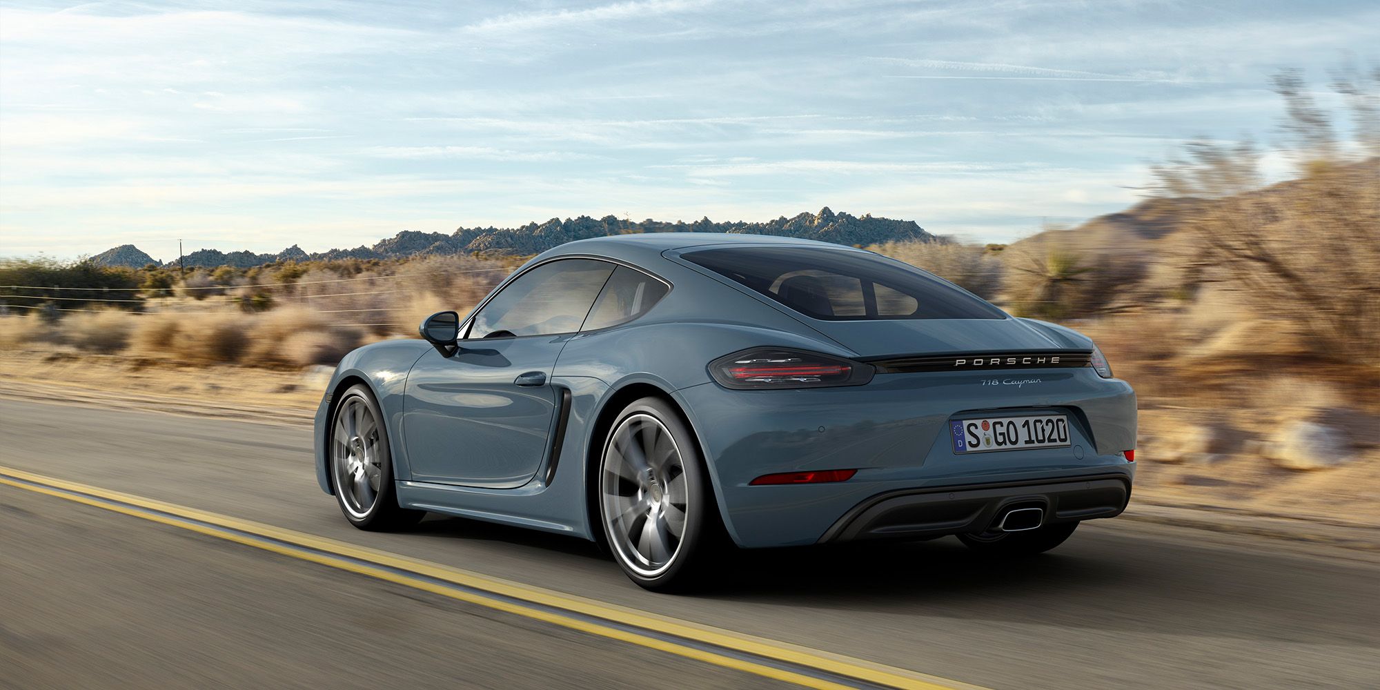 Rear 3/4 view of the 718 Cayman