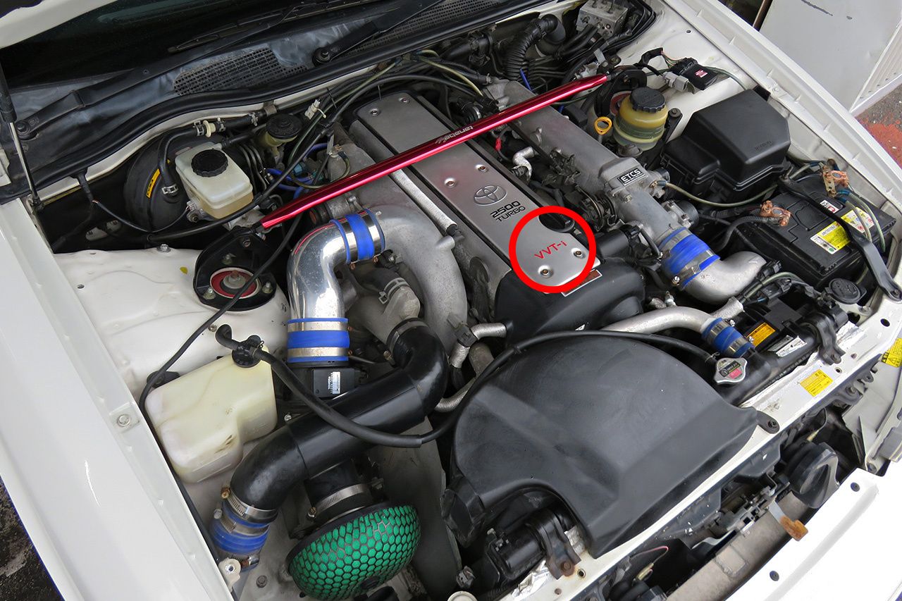 Toyota's VVT-i variable valve timing JZX100 1JZ 2JZ engine bay hood compartment inside 