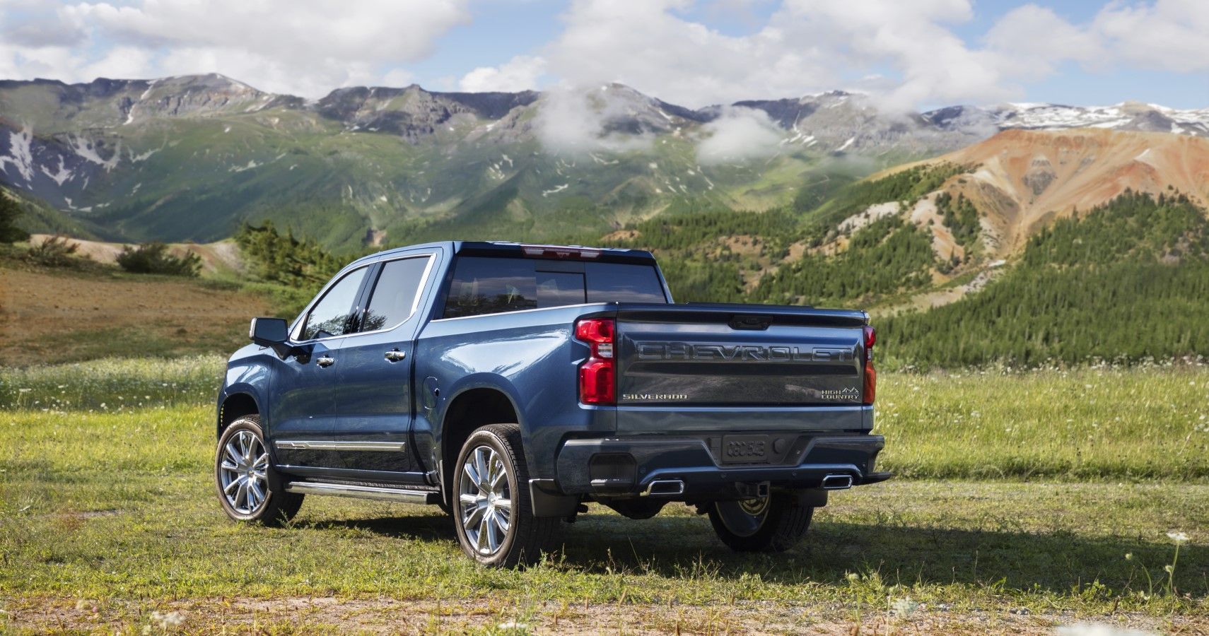 Blue 2022 Chevrolet Silverado 1500 Parked In the Countryside