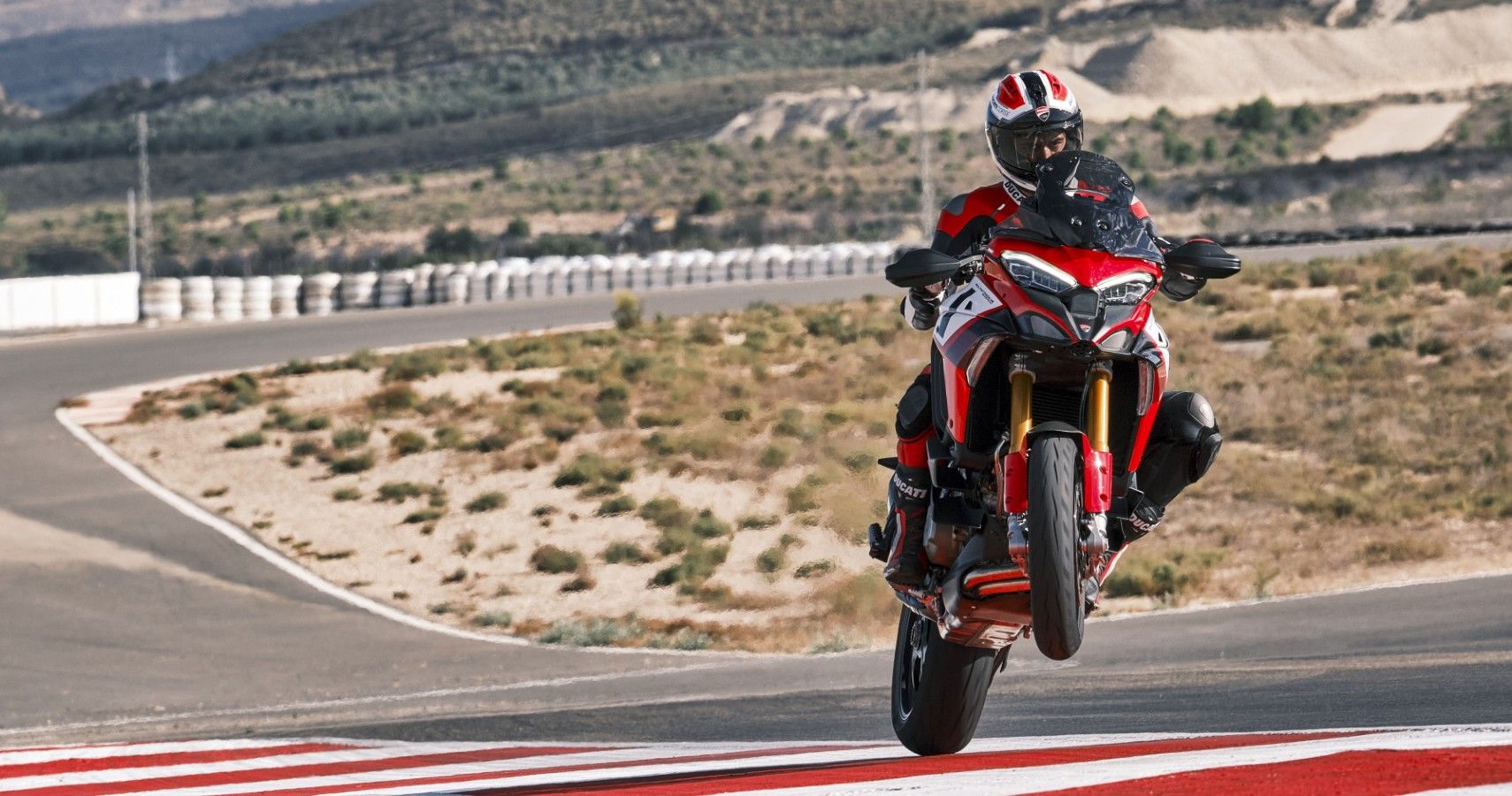 A rider competing on a 2022 Ducati Multistrada V4 Pikes Peak edition.