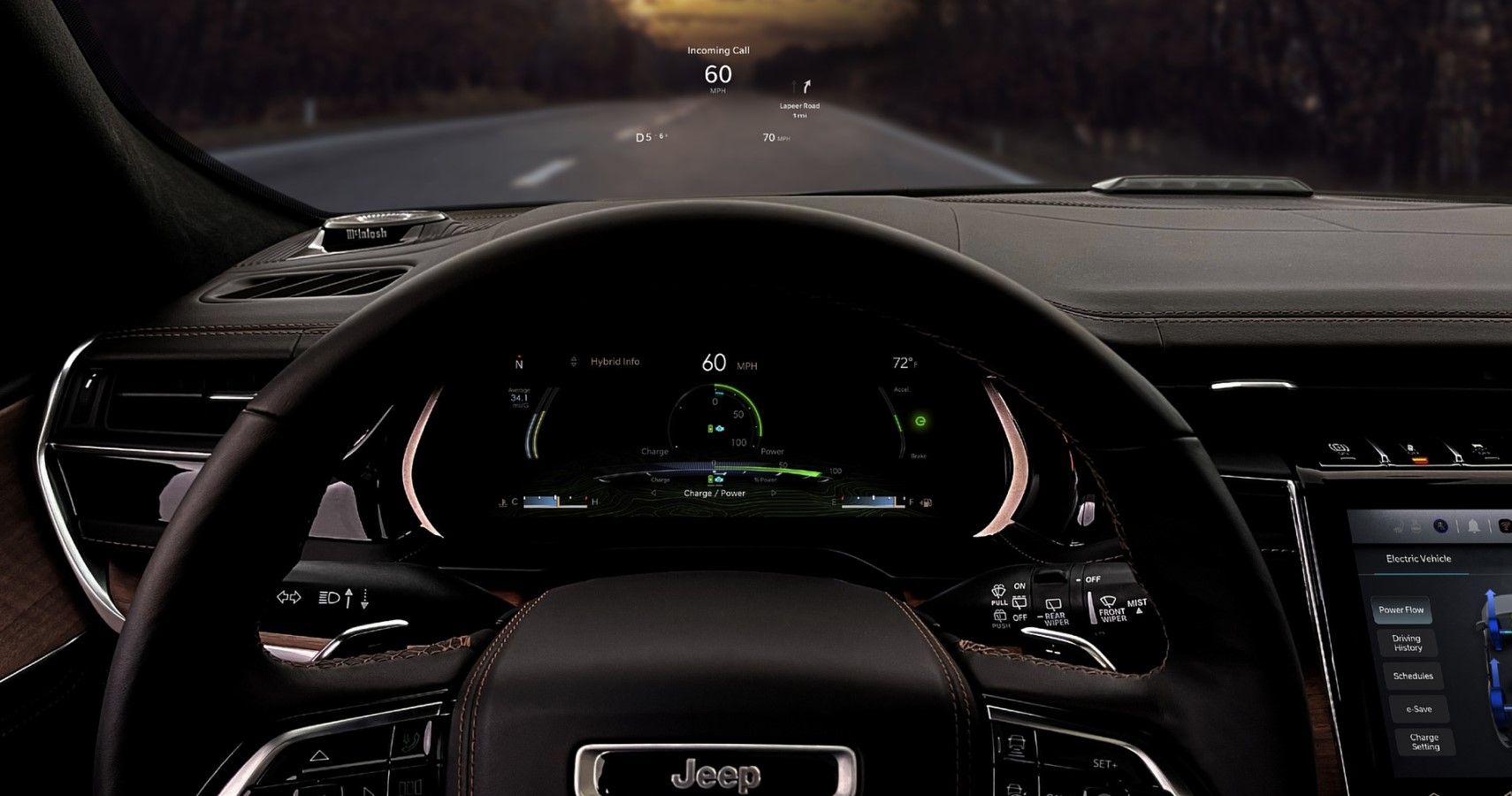 2022 Jeep Grand Cherokee Trailhawk head-up display layout view