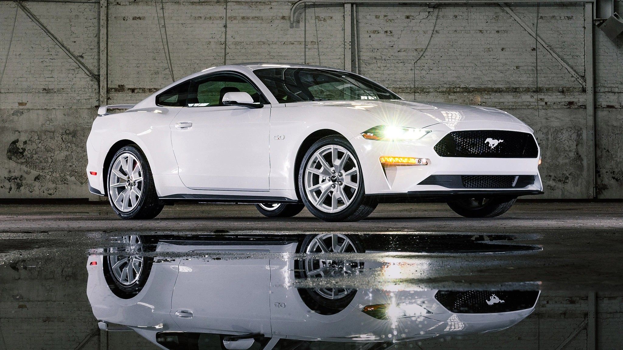 A White Ford Mustang's Side View
