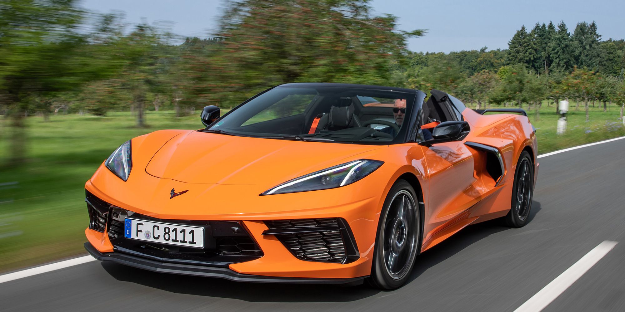 Front 3/4 view of the Stingray Convertible on the move
