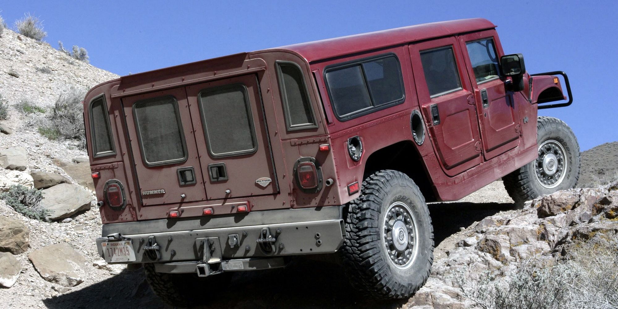 The rear of an H1 wagon off-roading