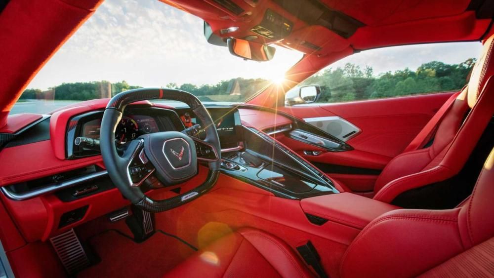 The Red And Black Interior Of A 2023 Chevy Corvette Z06