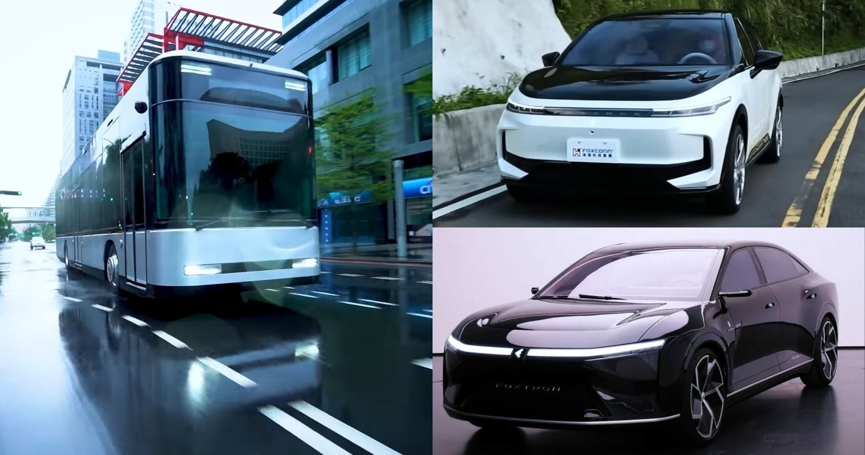 Foxtron EVs include an SUV, a sedan, and a bus