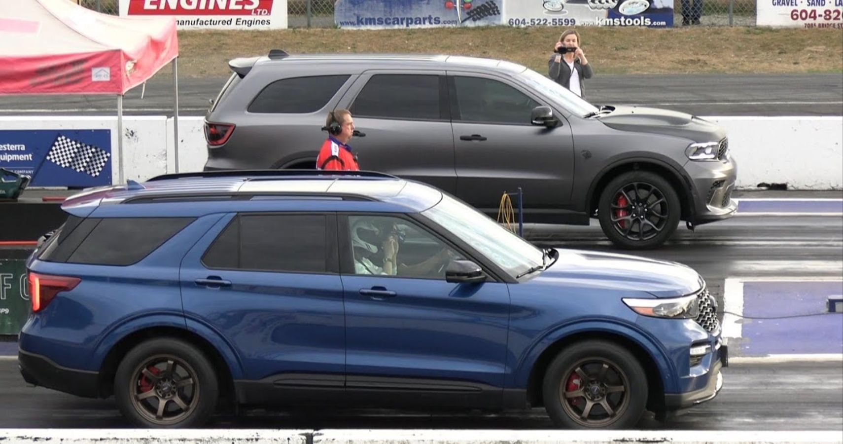 Dode Durango vs Ford Explorer Drag Race Featured Image