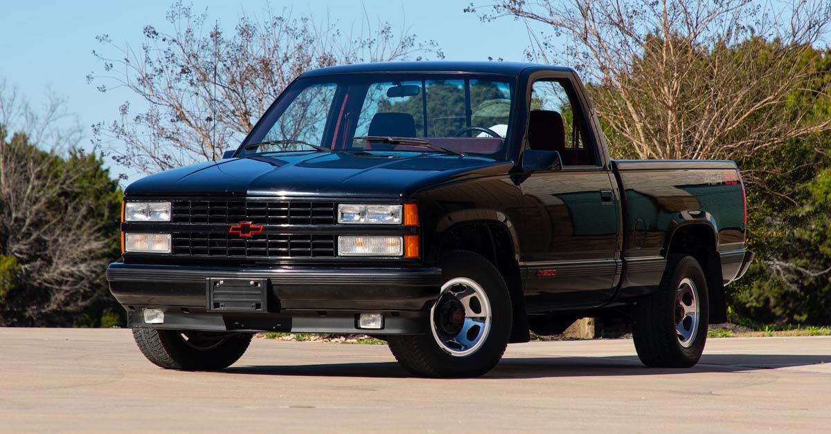 1990 Chevrolet 454 SS Pickup Truck, black, front quarter view