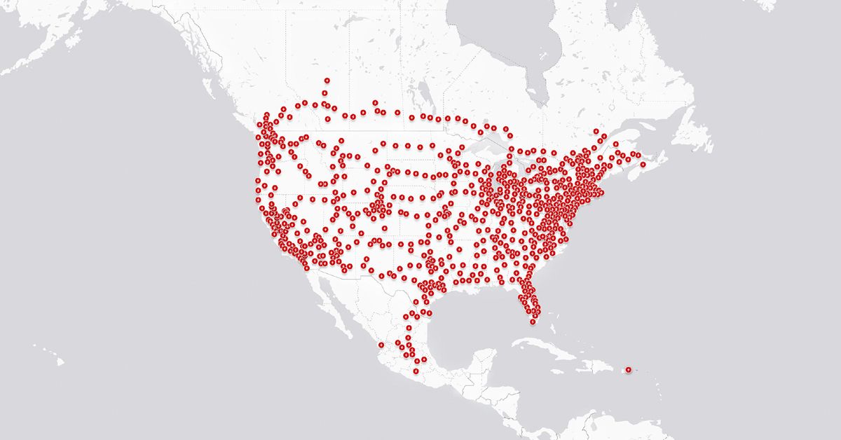 2021 Tesla Supercharger Network Location Map 
