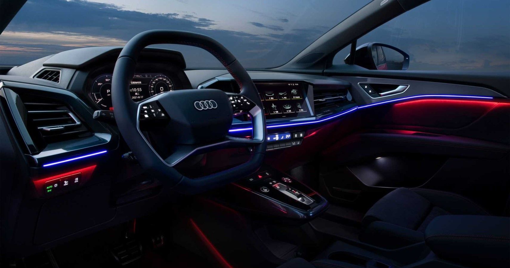 Vue de la disposition du tableau de bord de l'Audi Q5 e-tron 2022