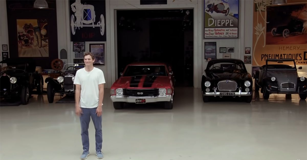 Ashton Kutcher At Jay Leno's Garage With The 1972 Chevy Chevelle SS Tribute Car