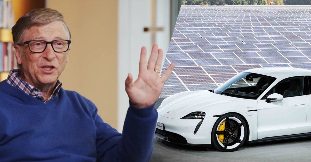 Bill Gates Alongside His Car Porsche Taycan