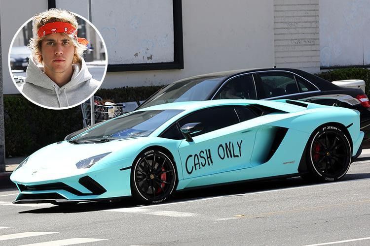 Justin Bieber's Lamborghini Aventador on the street.