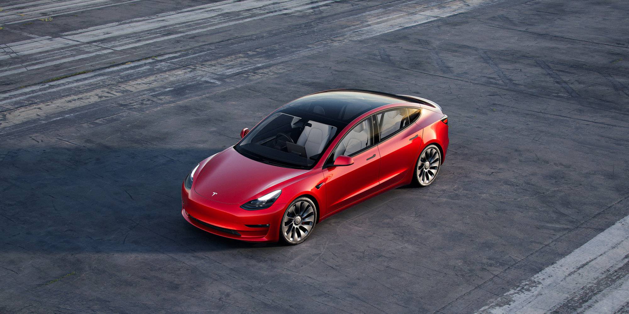 Front 3/4 view of the Model 3 Performance