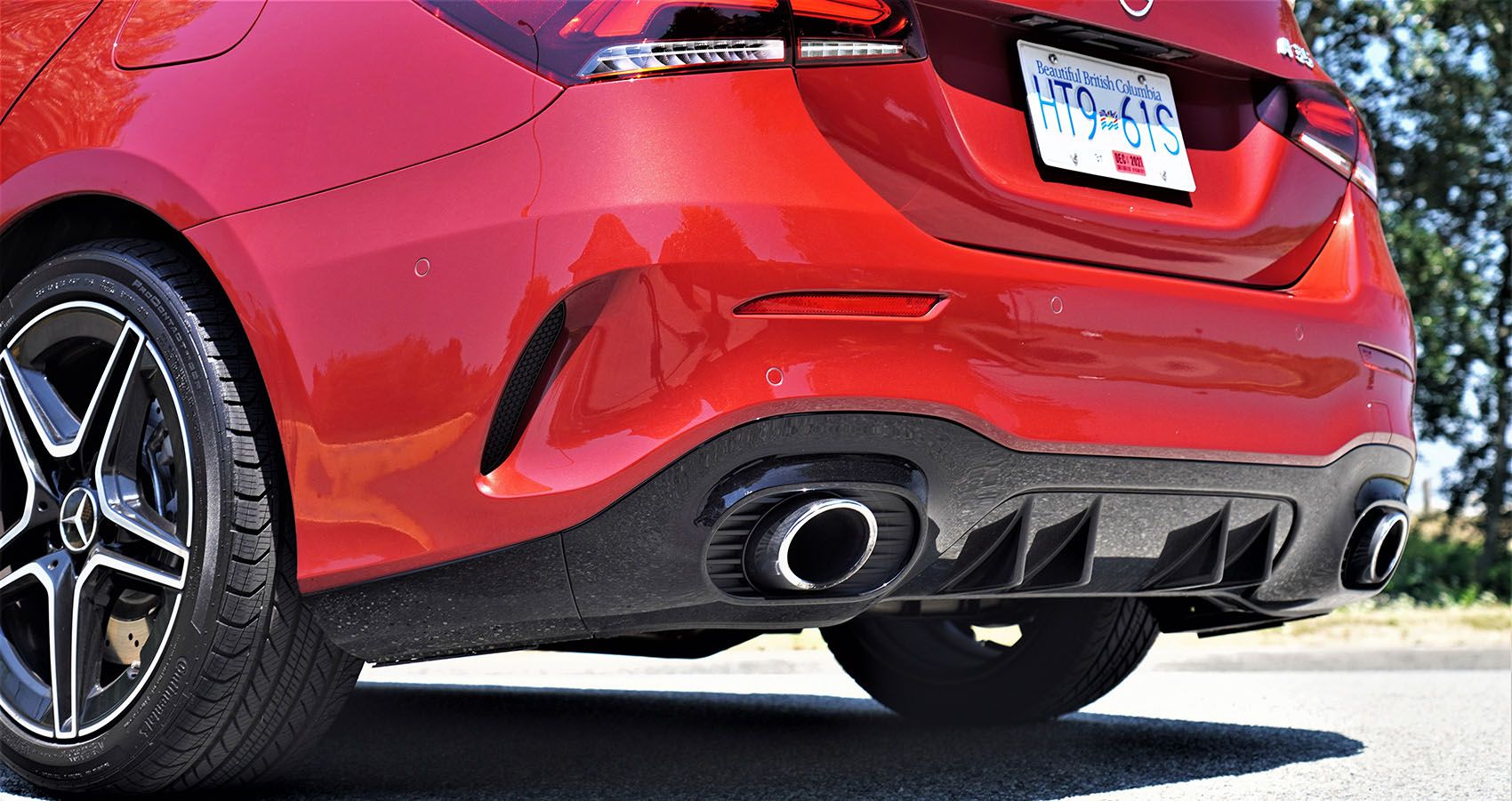 A fabulous sounding sport exhaust and special aerodynamic aids add to the 2021 Mercedes-AMG A35 4Matic Sedan's performance.