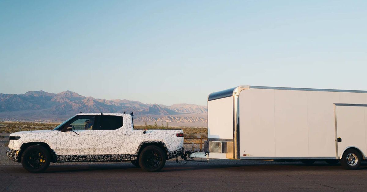 All-Electric 2022 Rivian Pickup Truck Towing