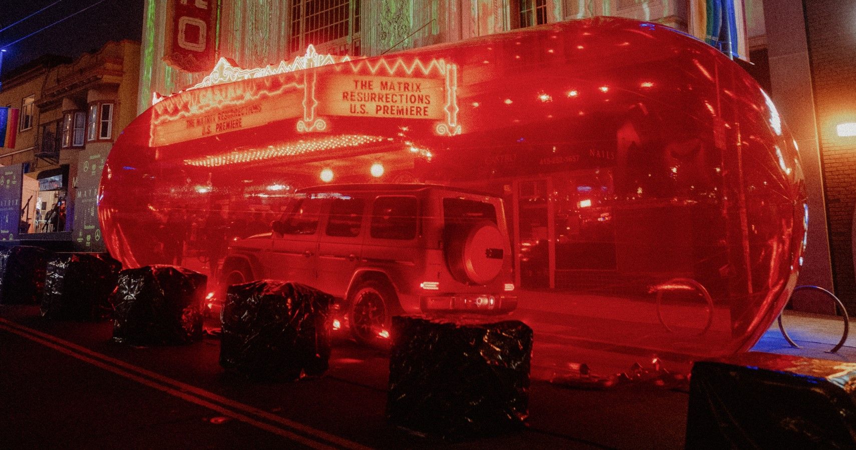 A G-Class in a red pill at the Matrix Resurrections premiere
