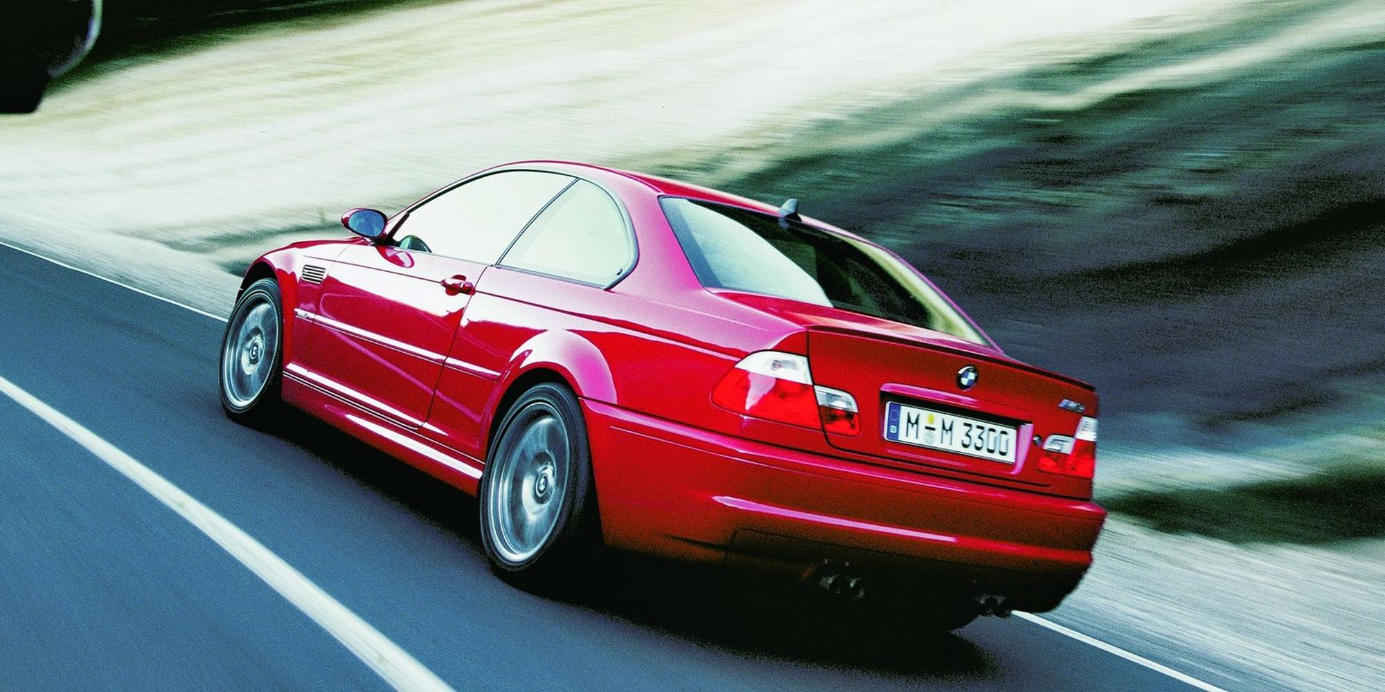 Rear 3/4 view of a red E46 M3