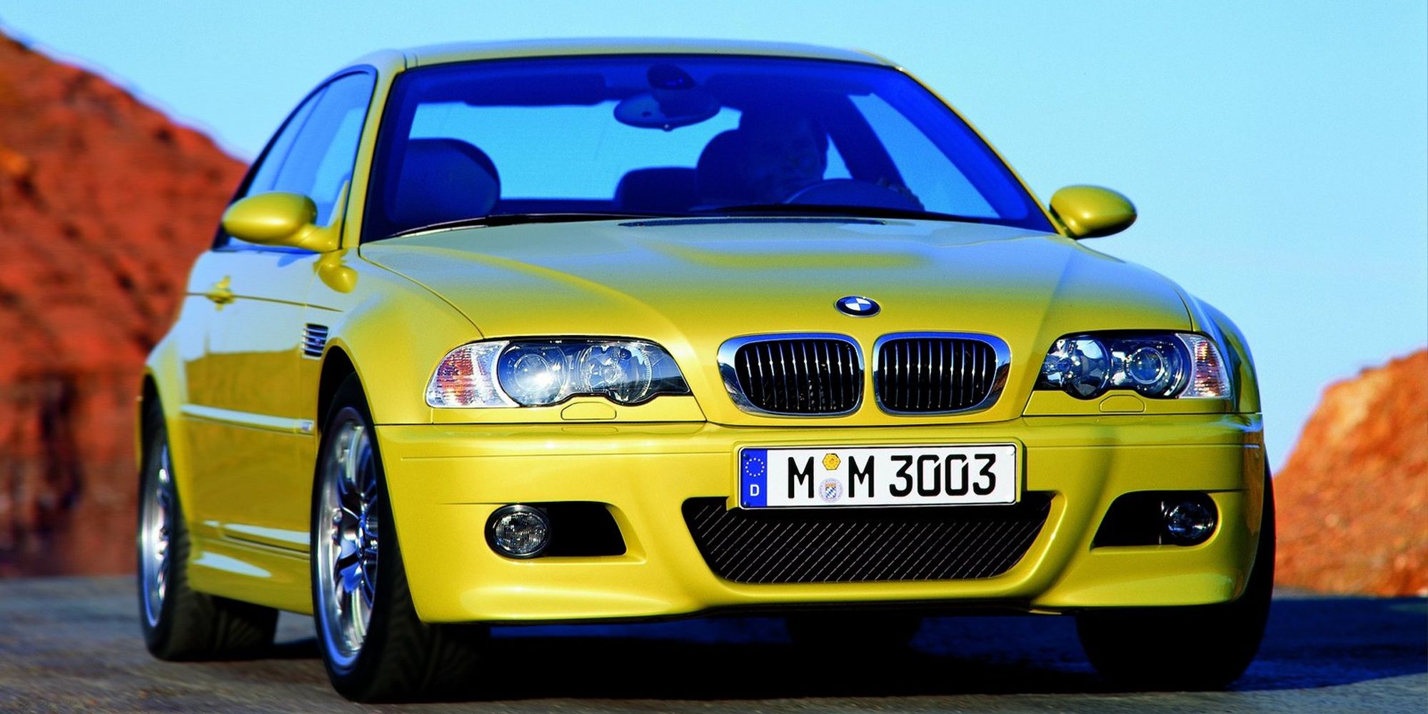 The front of a yellow E46 M3