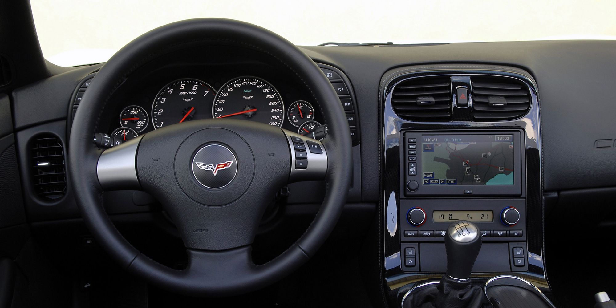 The interior of the C6 Corvette, from the driver's seat