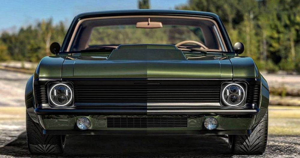 Green Chevy Nova rendering front view