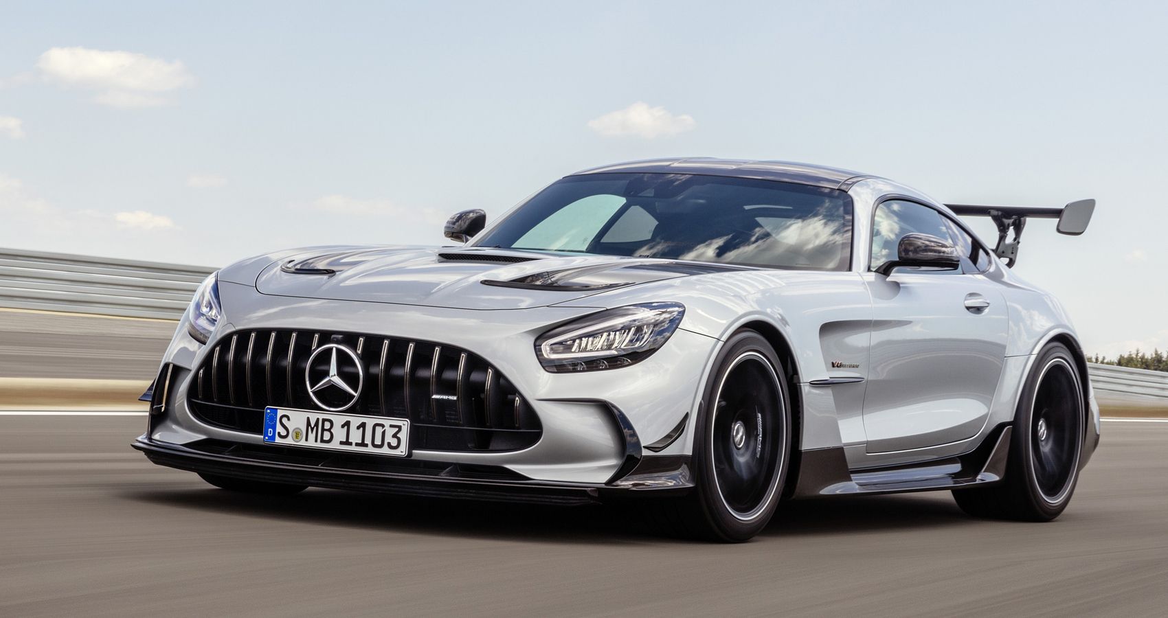 The front of the AMG GT Black Series on track