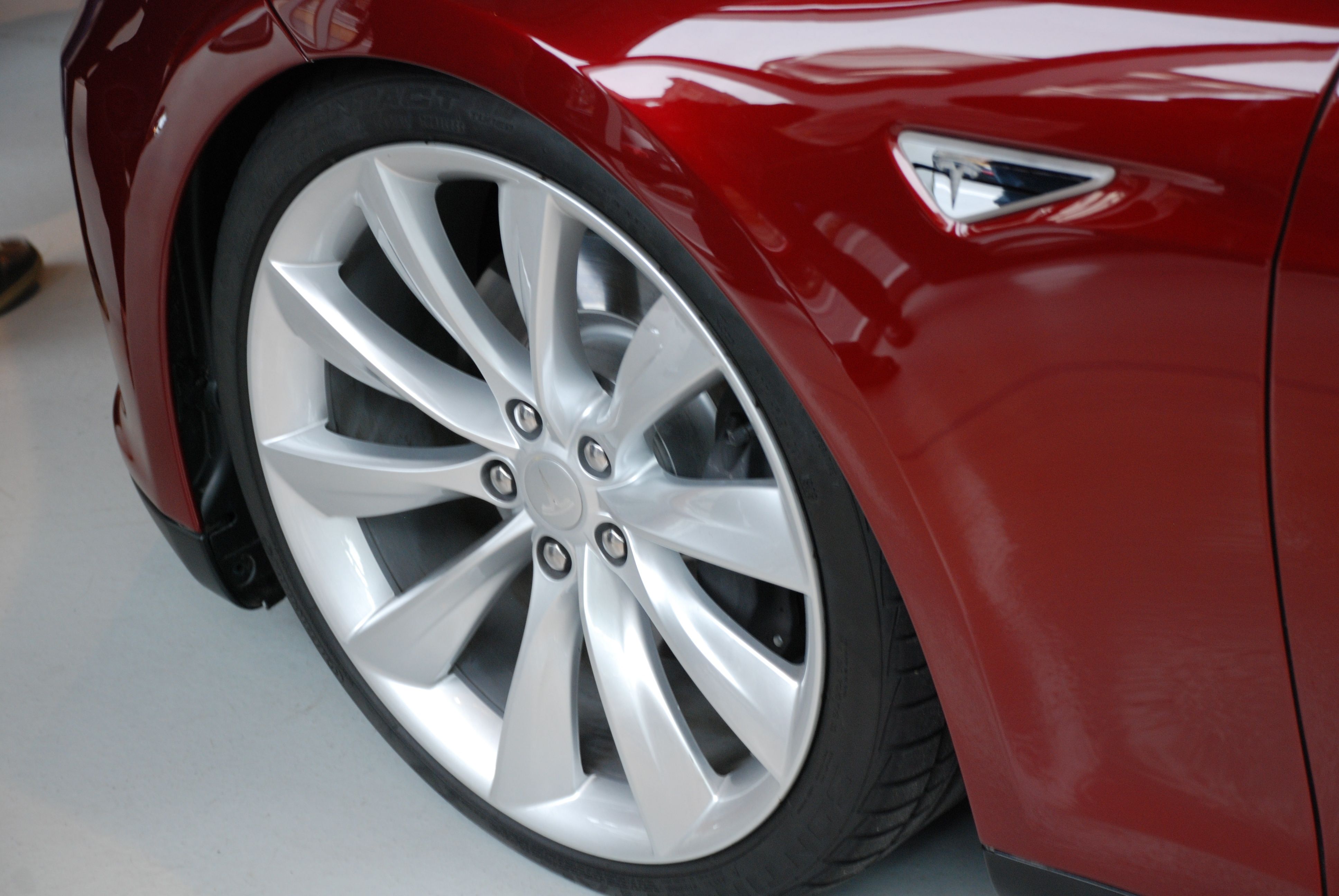 Tesla wheel and tire close up
