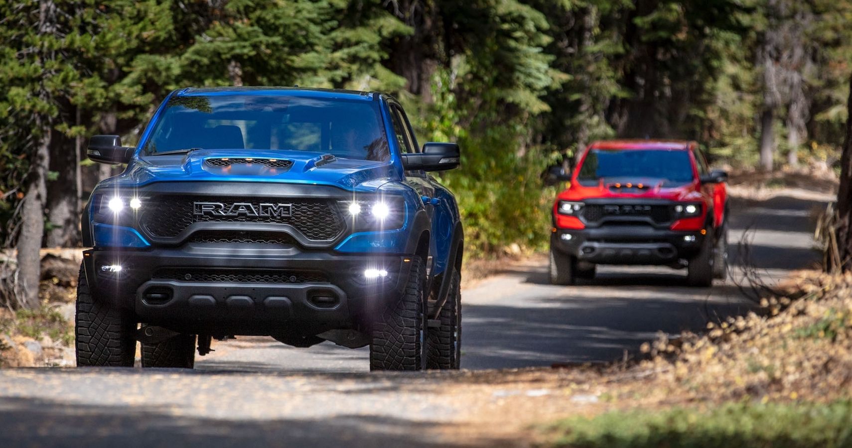 Two Ram TRX Trucks Red and Blue