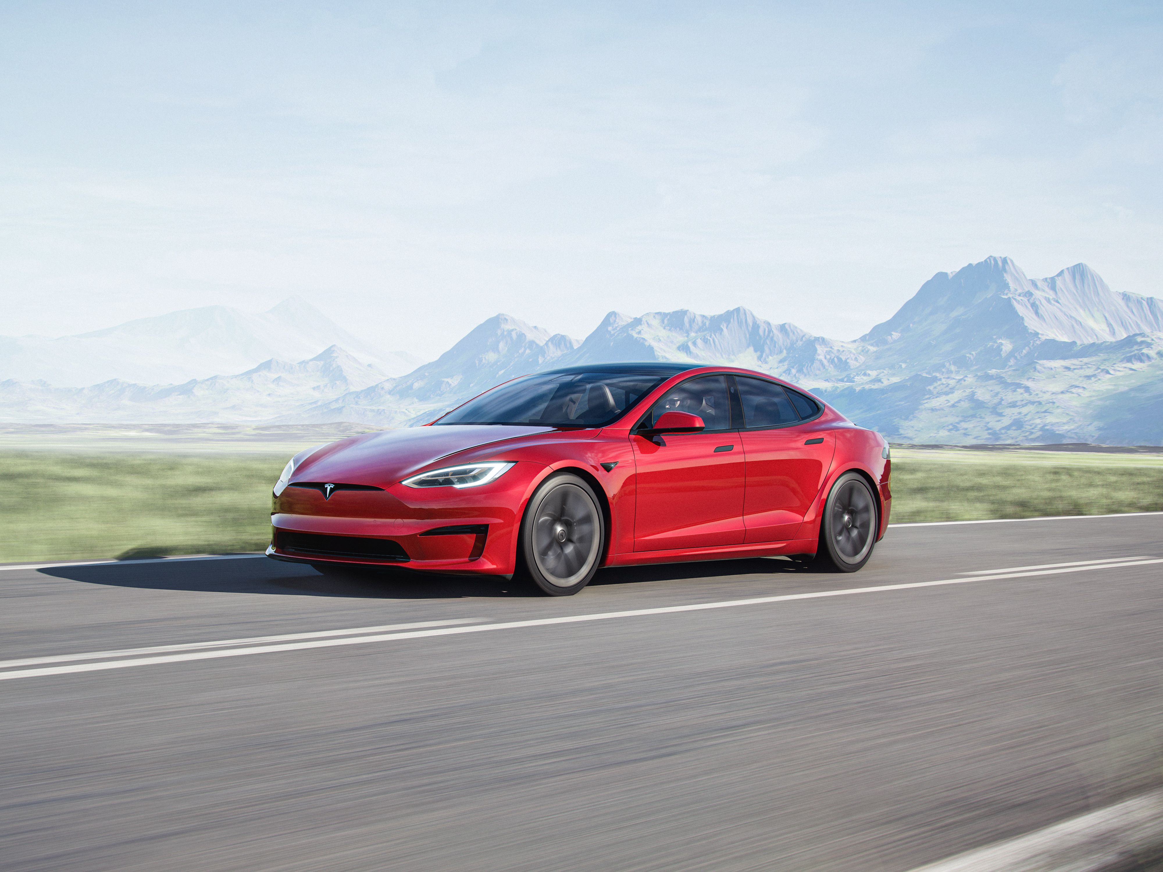 Tesla Model S, front on road