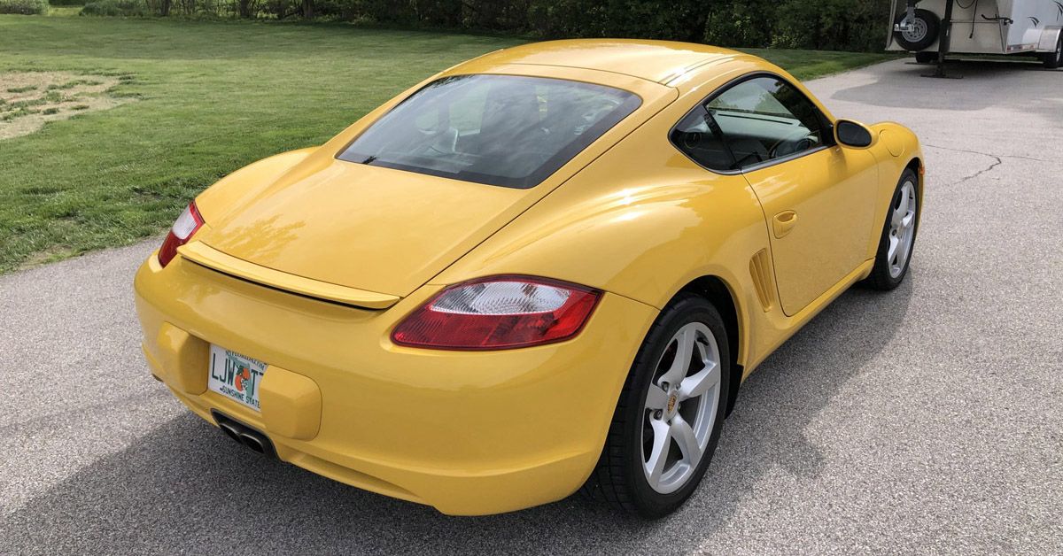 Sports car Porsche Cayman S from 2006 in yellow