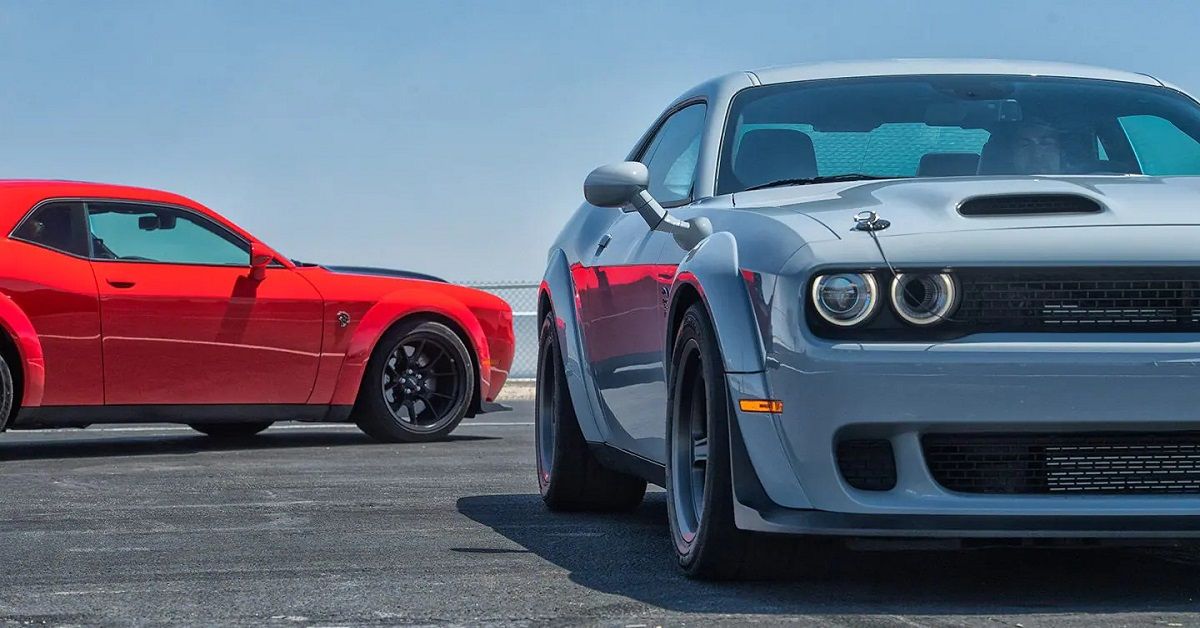 Blue and Red 2022 Dodge Challenger SRT Hellcats