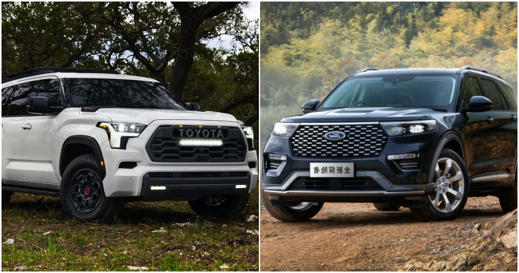 A Collage Of A 2023 Toyota Sequoia And A Ford Explorer 