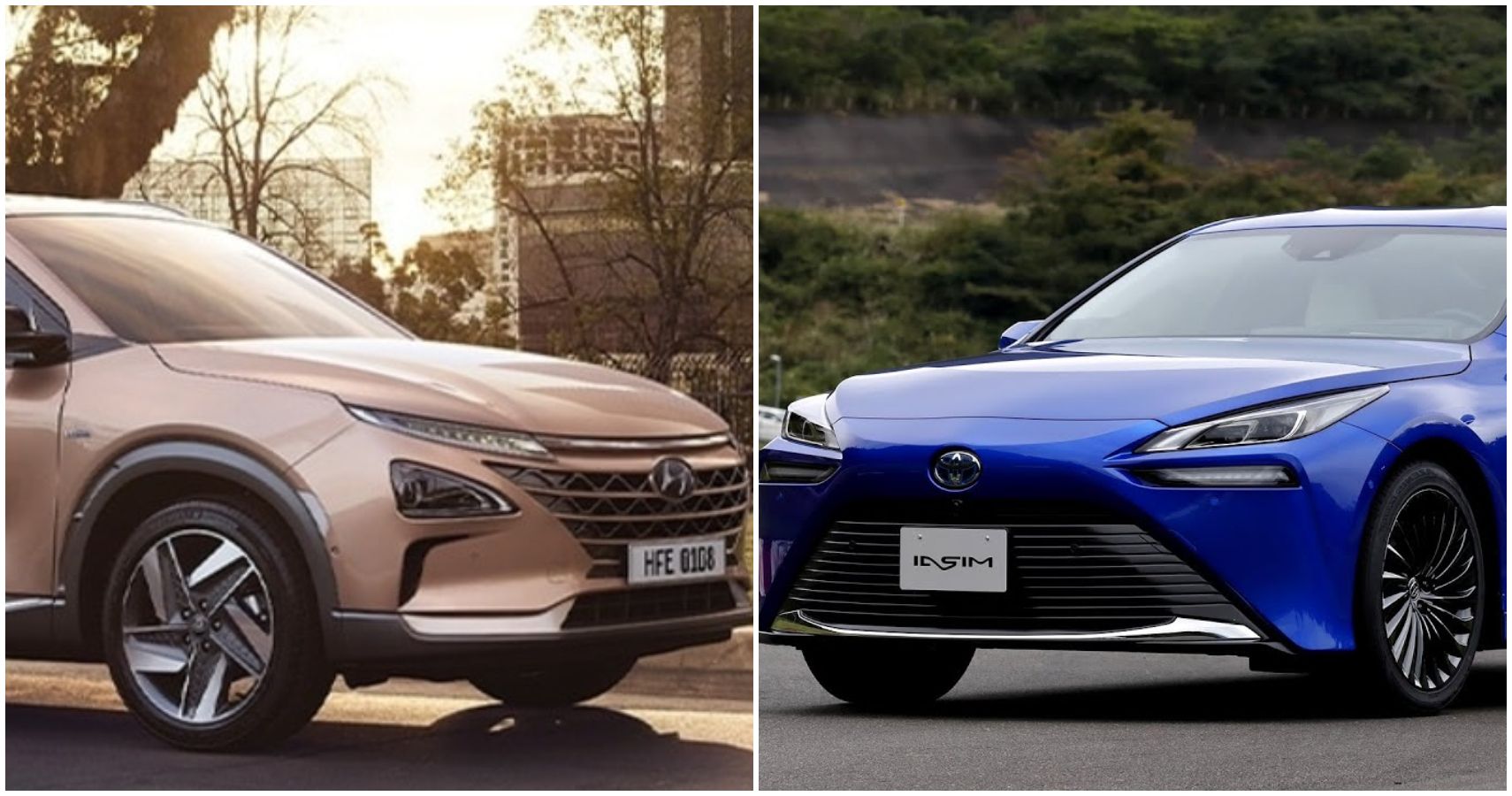 A Collage Of A Toyota Mirai And A Hyundai Nexo