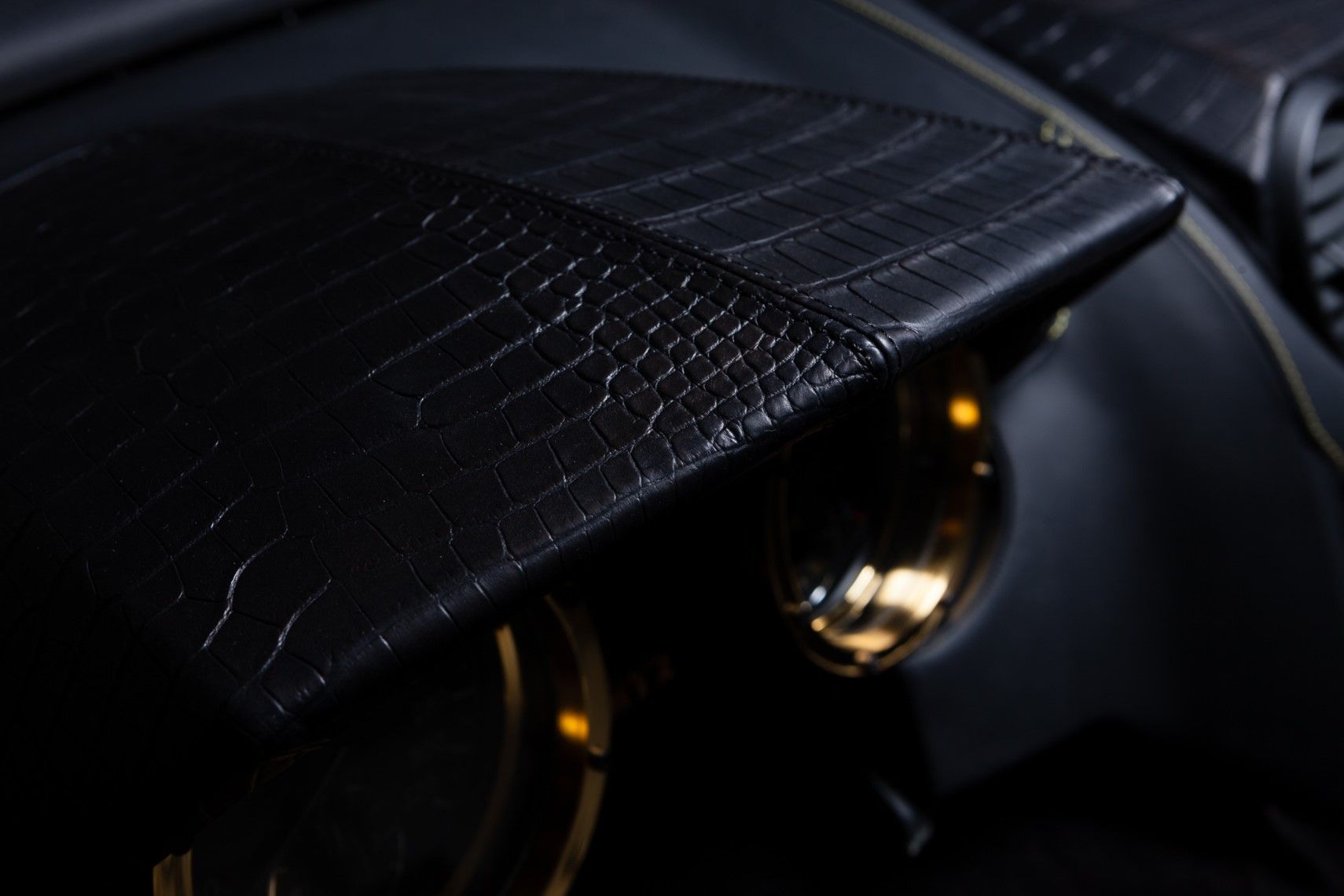 DARTZ Prombron Black Alligator MMXX Black Tiger Edition alligator leather upholstery close-up view