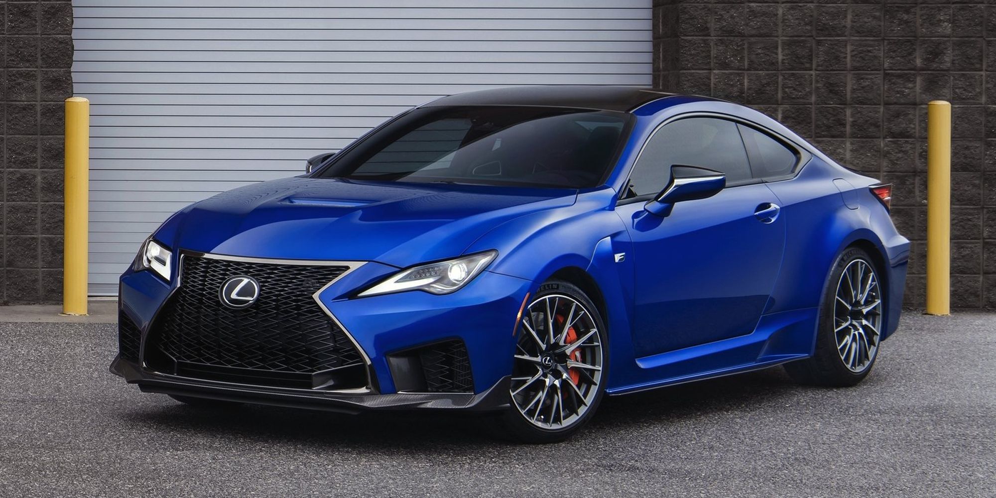 Front 3/4 view of a blue RC F 