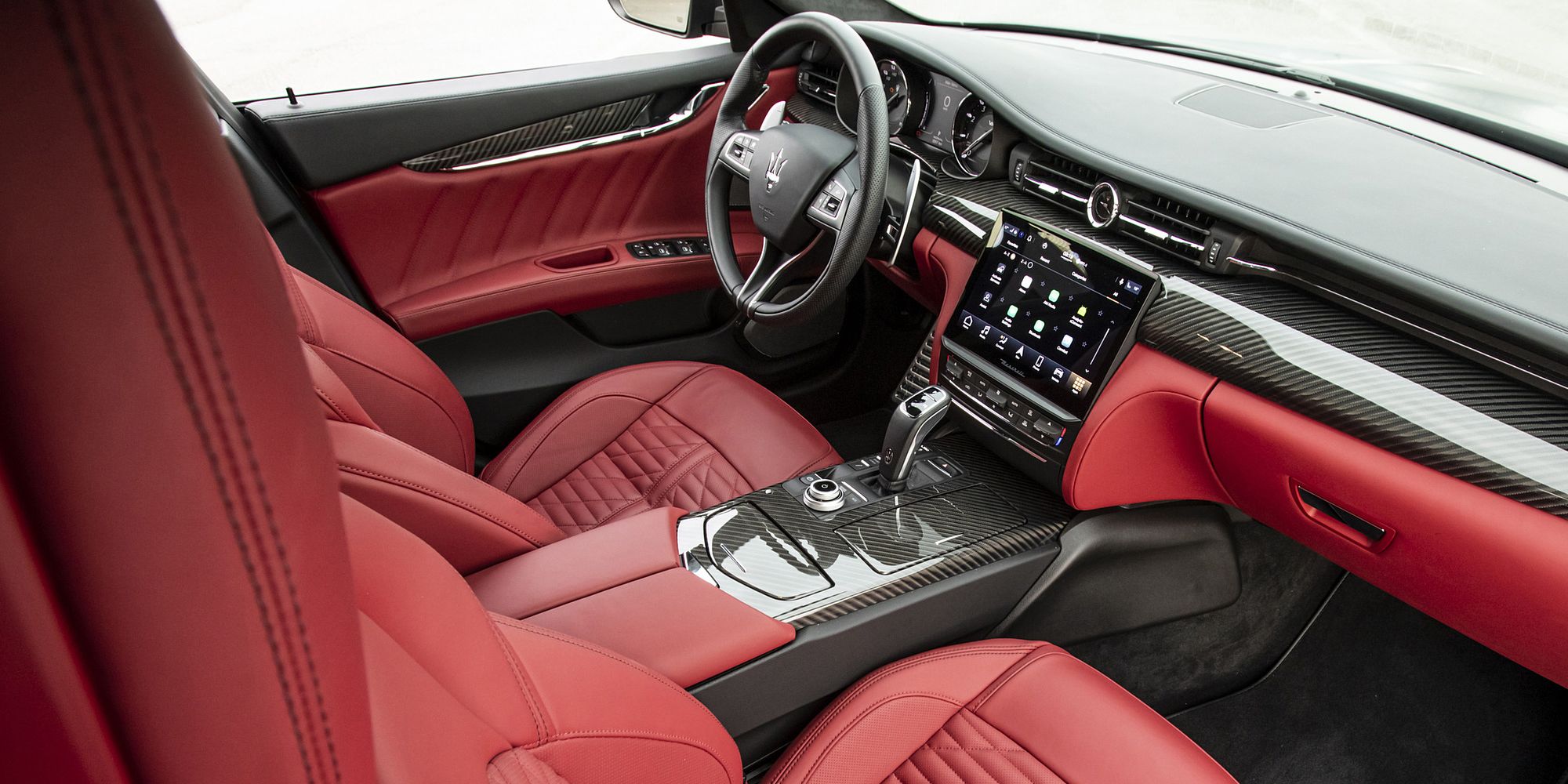 The interior of the new Quattroporte, red leather