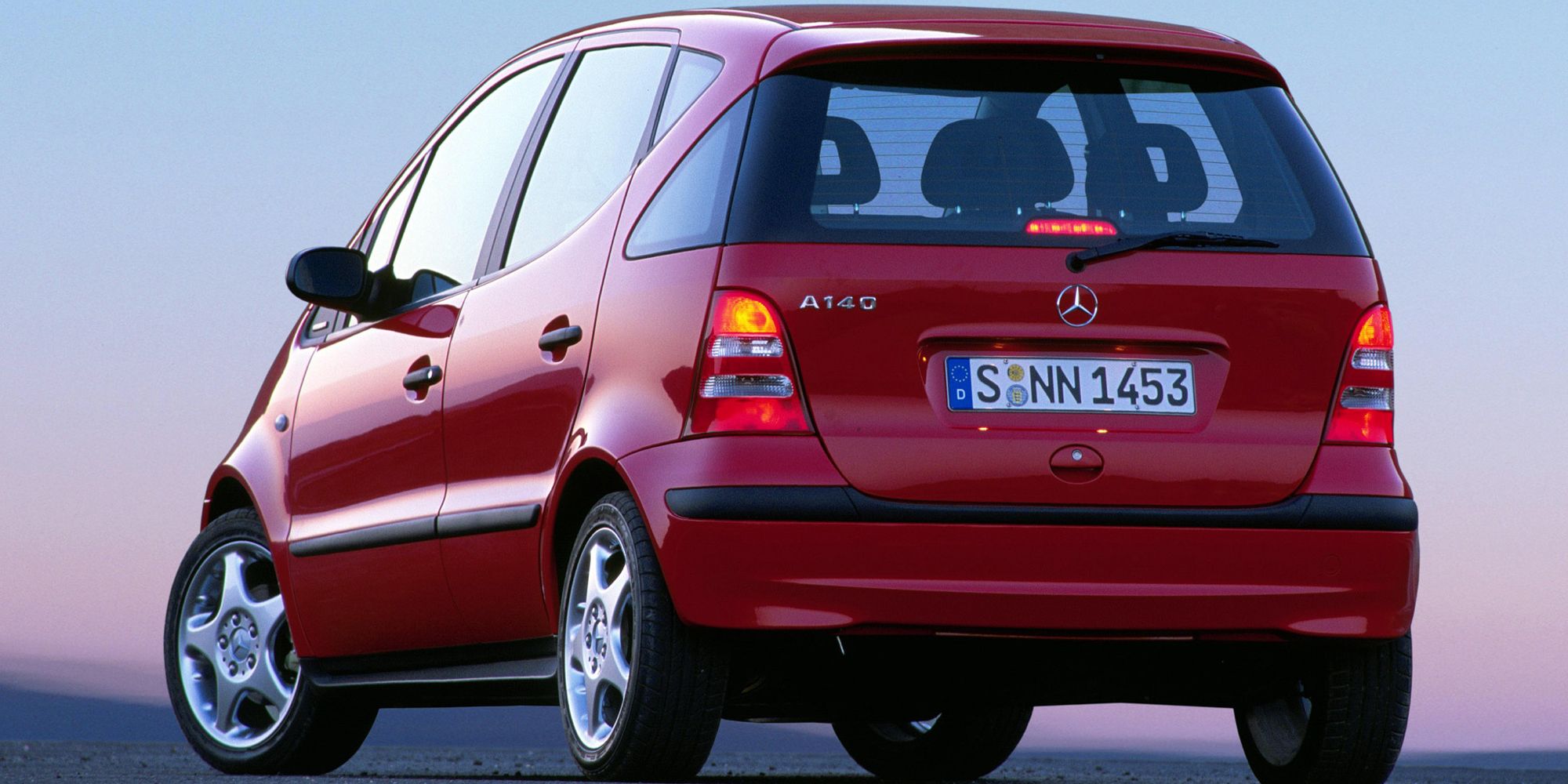 The rear of a red A-Class