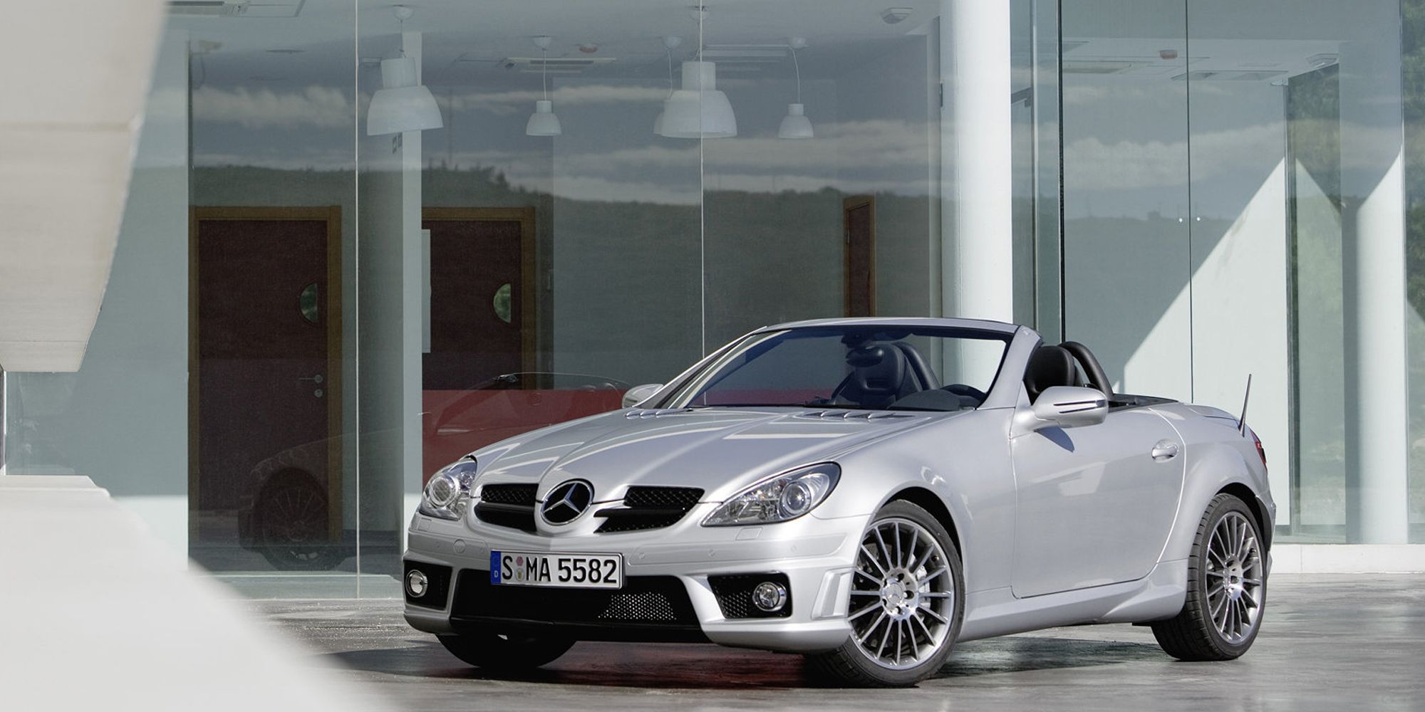 Front 3/4 view of the SLK 55 AMG