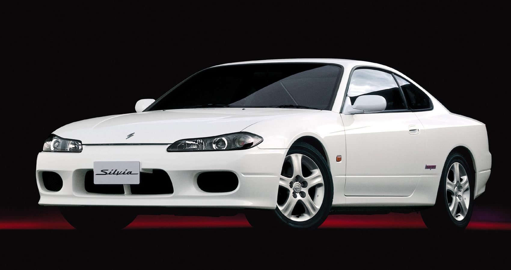 Front 3/4 view of a white Silvia S15