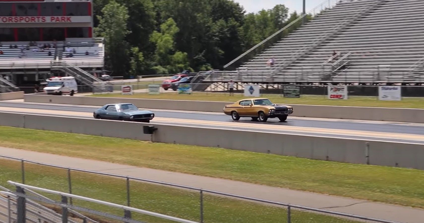 Watch This Classic Muscle Car Drag Race Between A Rare Buick GSX And AMC Javelin